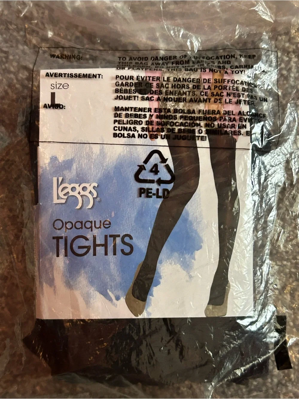 New L'eggs Opaque Tights - Size Large Black (Denier 70)